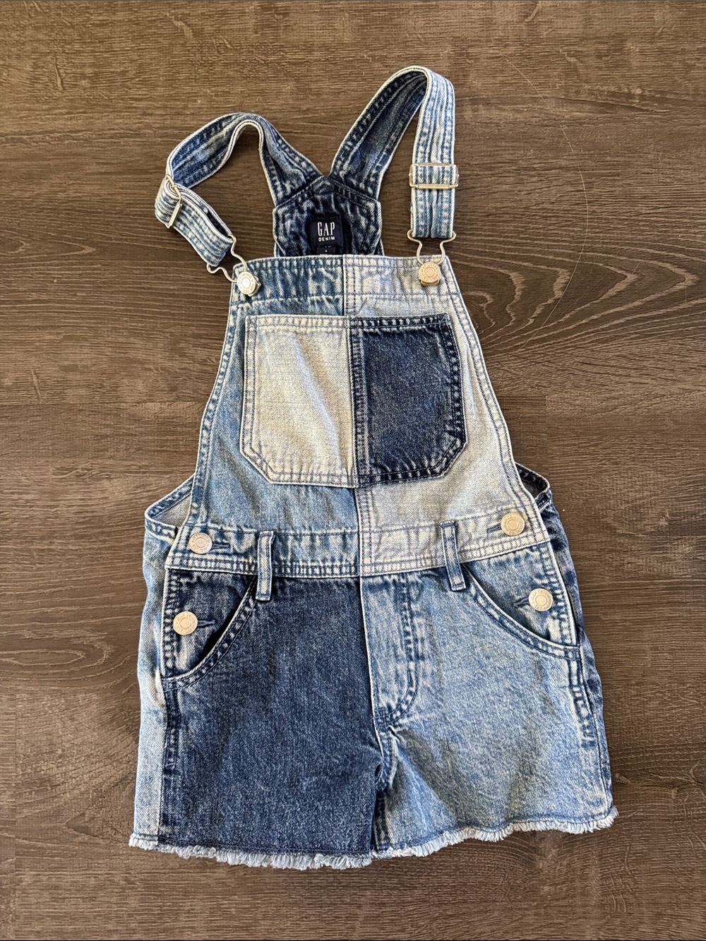 GAP Vintage Girls  Two-Tone Blue Denim Overall Shorts